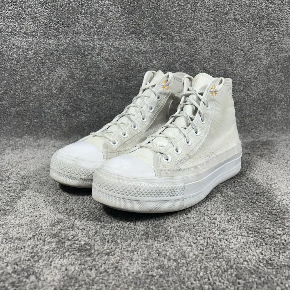 Converse CTAS Lift A05068C Women’s Sz 8.5 White Autumn Embroidery Platform Shoes